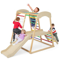 6-in-1 Indoor Jungle Gym, Kids Wooden Playground