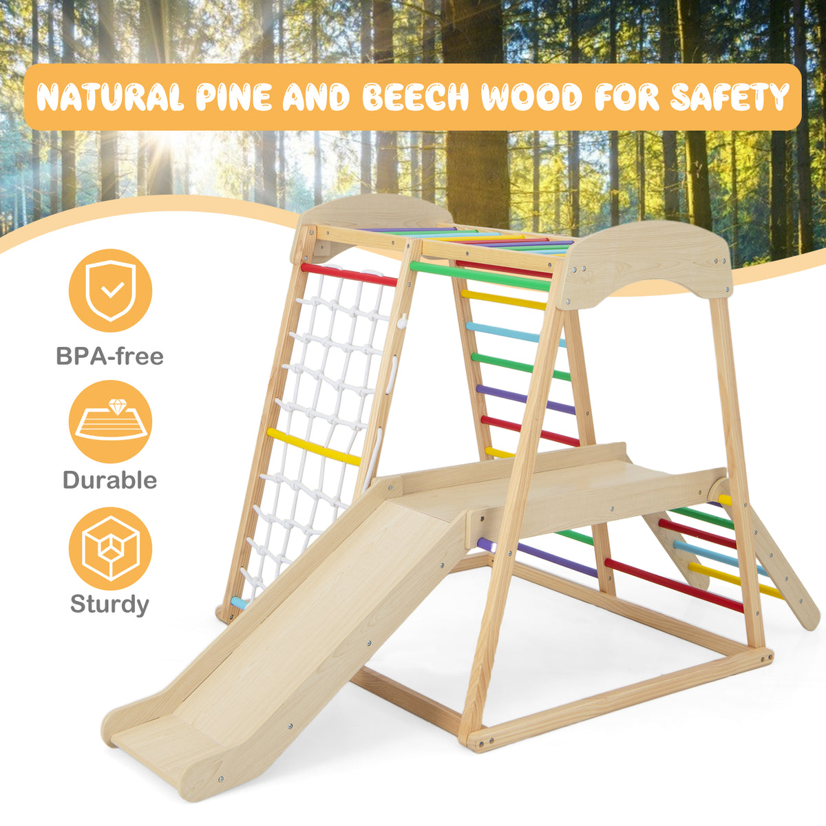 6-in-1 Indoor Jungle Gym, Kids Wooden Playground