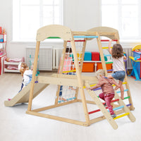 6-in-1 Indoor Jungle Gym, Kids Wooden Playground