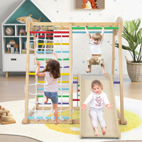 6-in-1 Indoor Jungle Gym, Kids Wooden Playground