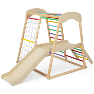 6-in-1 Indoor Jungle Gym, Kids Wooden Playground