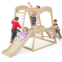 6-in-1 Indoor Jungle Gym, Kids Wooden Playground