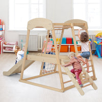 6-in-1 Indoor Jungle Gym, Kids Wooden Playground
