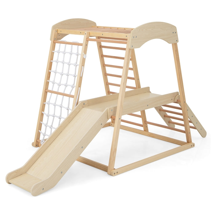 6-in-1 Indoor Jungle Gym, Kids Wooden Playground