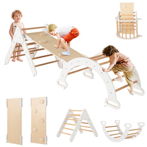 Kids Triangle Climbing Toys Set, 5 in 1 Toddler Wooden Climbing Gym Arch Rocking Playset