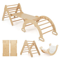 Kids Triangle Climbing Toys Set, 5 in 1 Toddler Wooden Climbing Gym Arch Rocking Playset