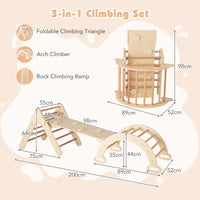 Kids Triangle Climbing Toys Set, 5 in 1 Toddler Wooden Climbing Gym Arch Rocking Playset