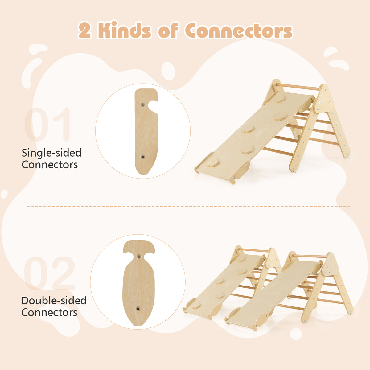 Kids Triangle Climbing Toys Set, 5 in 1 Toddler Wooden Climbing Gym Arch Rocking Playset