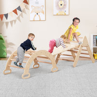 Kids Triangle Climbing Toys Set, 5 in 1 Toddler Wooden Climbing Gym Arch Rocking Playset