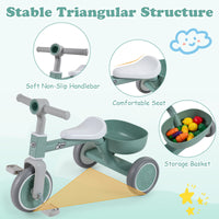 onvertible Kids Tricycle, Toddler Trike with 86° Limited Steering Angle, Carbon Steel Frame, Removable Pedals & Detachable Storage Basket