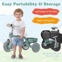 onvertible Kids Tricycle, Toddler Trike with 86° Limited Steering Angle, Carbon Steel Frame, Removable Pedals & Detachable Storage Basket