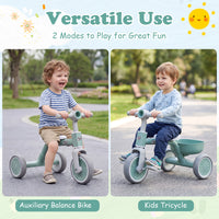 onvertible Kids Tricycle, Toddler Trike with 86° Limited Steering Angle, Carbon Steel Frame, Removable Pedals & Detachable Storage Basket