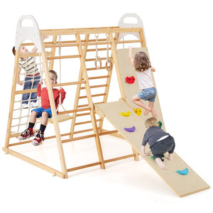 8-in-1 Wooden Jungle Gym Playset with Monkey Bars & Climbing Ladder