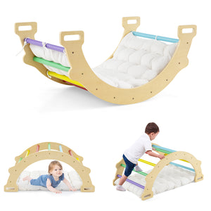 Kids Climber Arch Rocker with Cushion, 4-In-1 Convertible Wooden Arch Climbing Ladder