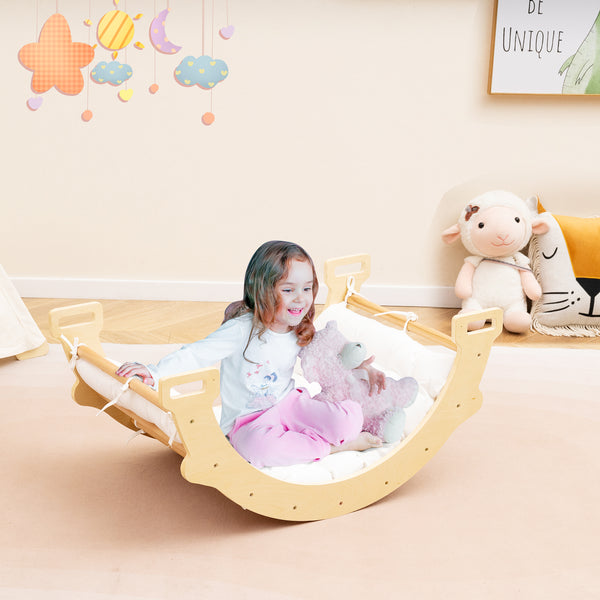 Kids Climber Arch Rocker with Cushion, 4-In-1 Convertible Wooden Arch Climbing Ladder