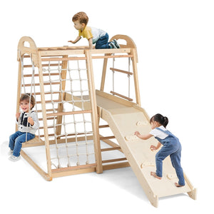 8-in-1 Jungle Gym, Wooden Montessori Climber Playset with Slide
