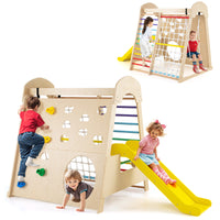 8-in-1 Indoor Jungle Gym, Wooden Playground with Climbing Wall