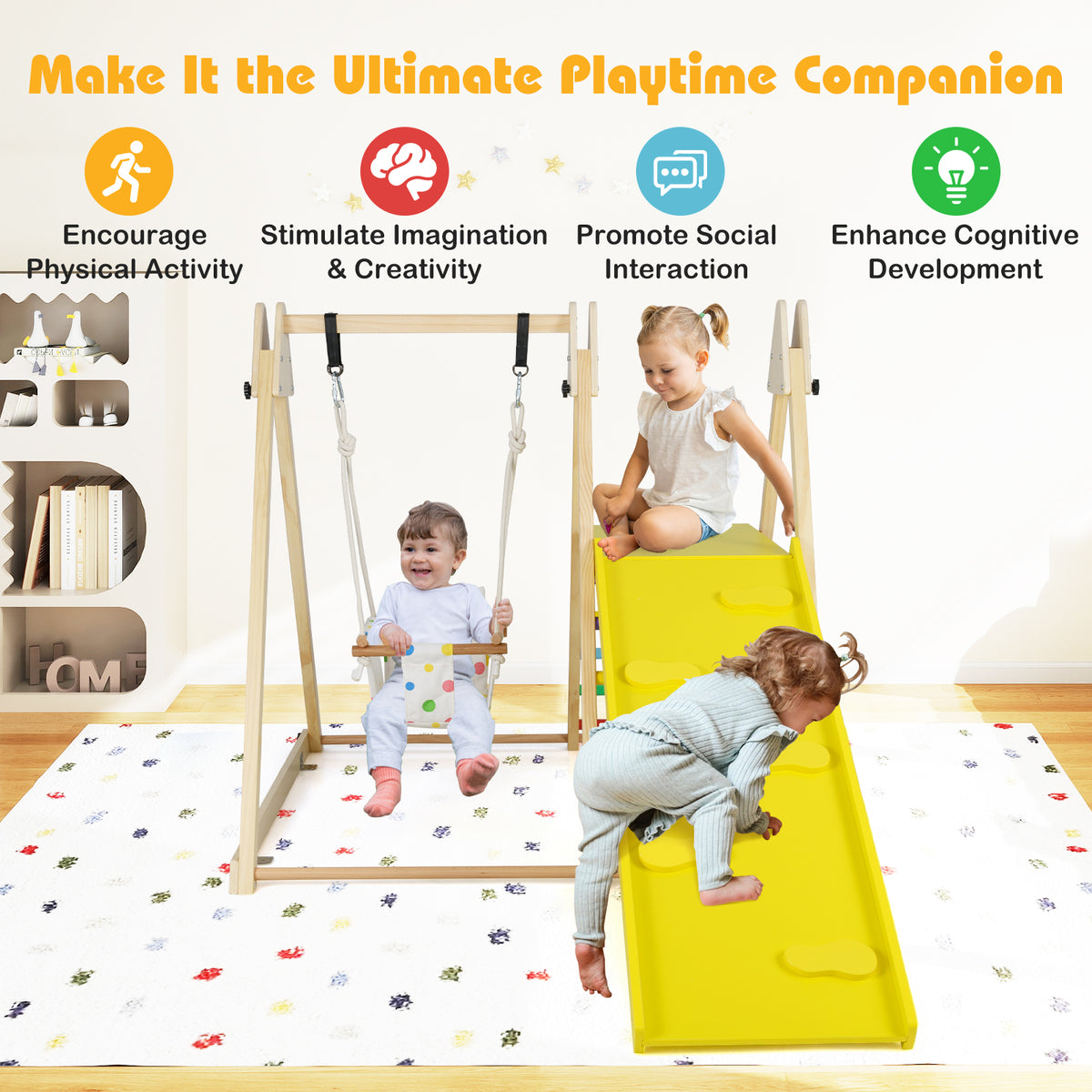 4-in-1 Indoor Jungle Gym, Indoor Playground with Baby Swing