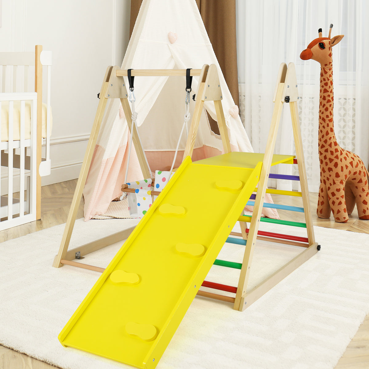 4-in-1 Indoor Jungle Gym, Indoor Playground with Baby Swing