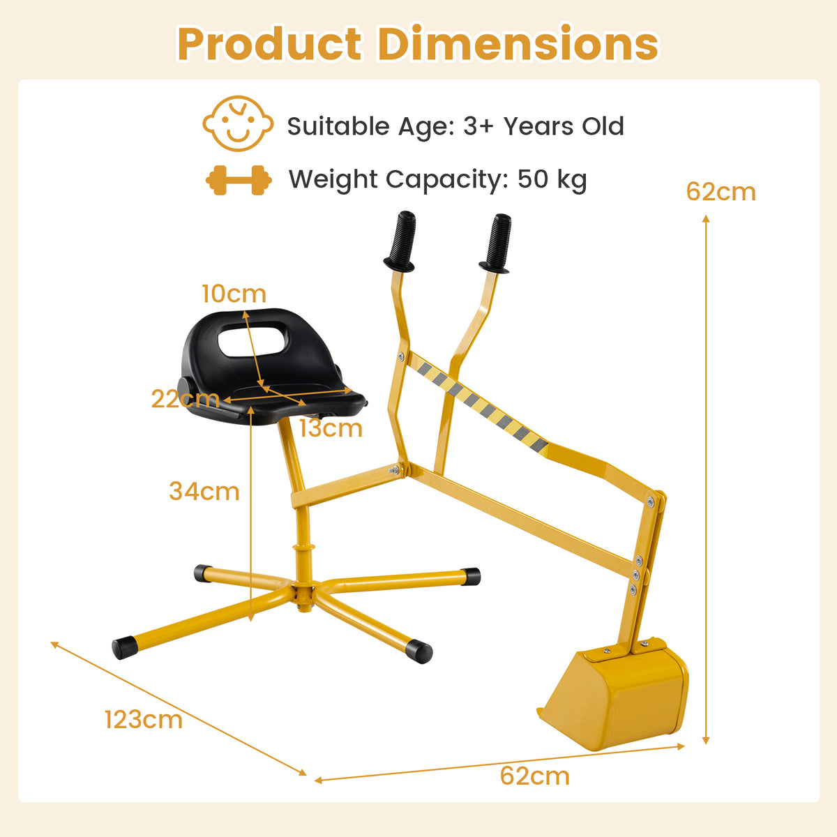 Sand Digger for Kids, Sandbox Toy Digger with 2-Handed Controls & Flexible Shovel