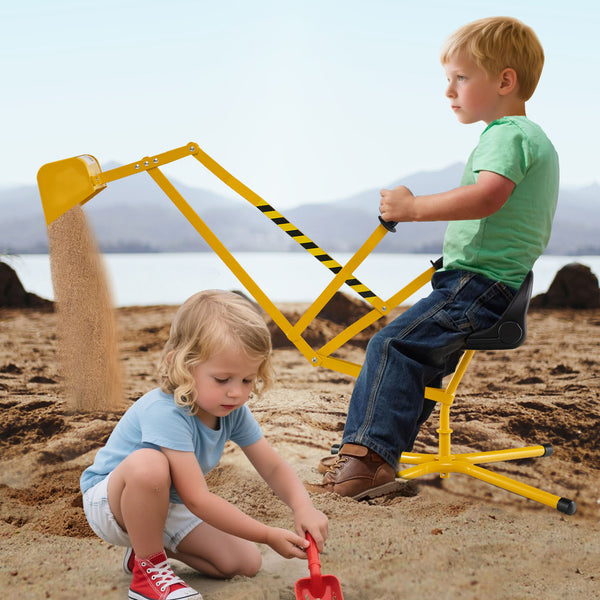 Sand Digger for Kids, Sandbox Toy Digger with 2-Handed Controls & Flexible Shovel