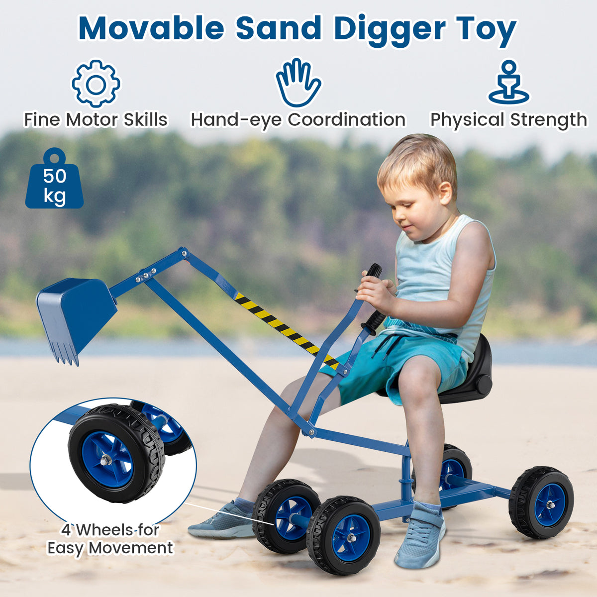 Sandbox Toy Digger w/ 360° Rotatable Function & Ergonomic Backrest