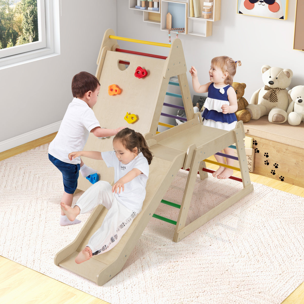 3-In 1 Jungle Gym, Indoor Playground for Toddlers with Extended Slide