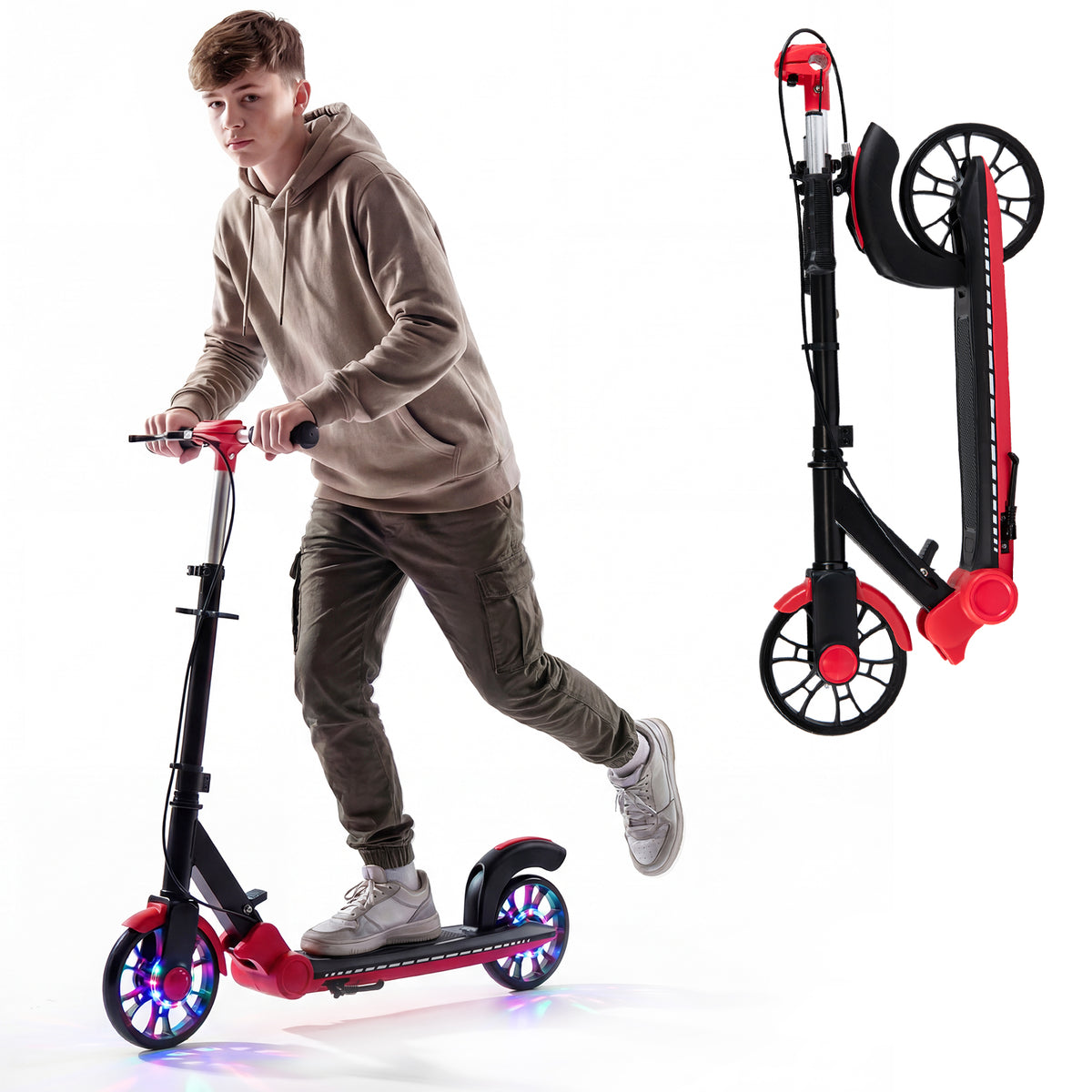 Foldable Scooter with 2 Light-up Wheels and 3-Height Adjustable Handle