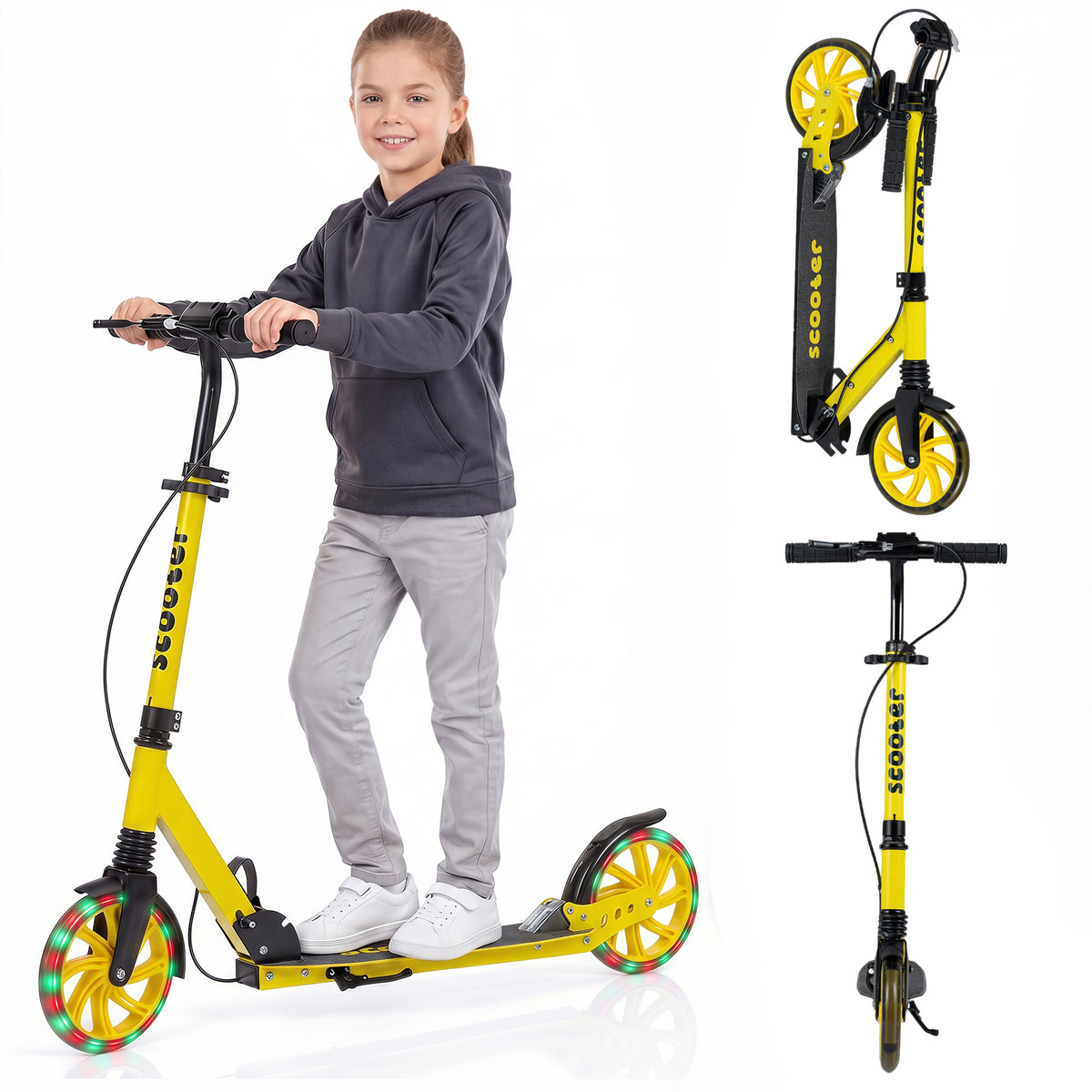 Foldable Kick Scooter for Teens Adults with Light-up Wheels
