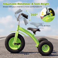 Kids Tricycle, Carbon Steel Toddler Bike Toys with 15 Inch Inflatable Rubber Tires, Adjustable Handlebar & Seat, Ride on Toy for Boys Girls Aged 3+