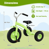 Kids Tricycle, Carbon Steel Toddler Bike Toys with 15 Inch Inflatable Rubber Tires, Adjustable Handlebar & Seat, Ride on Toy for Boys Girls Aged 3+