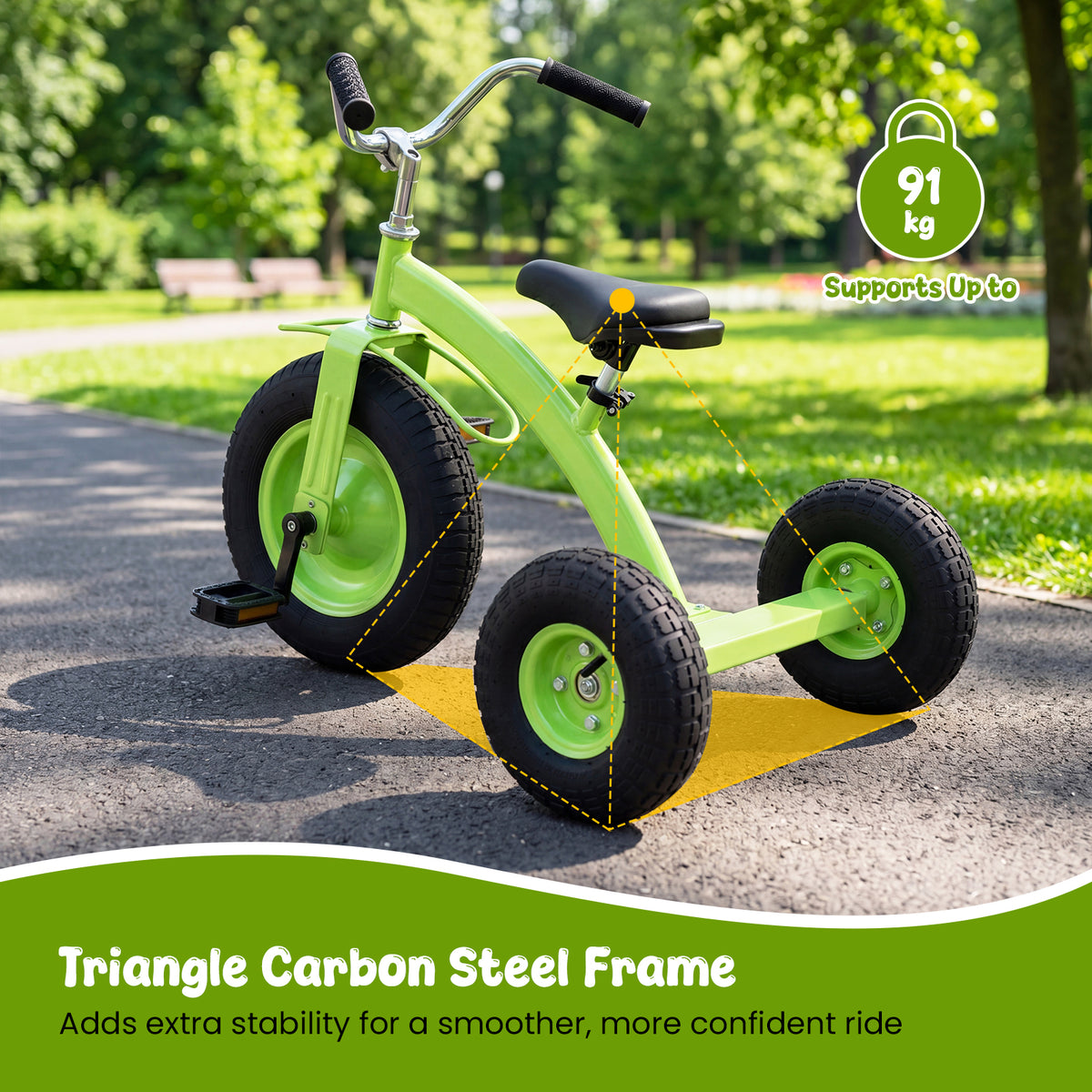 Kids Tricycle, Carbon Steel Toddler Bike Toys with 15 Inch Inflatable Rubber Tires, Adjustable Handlebar & Seat, Ride on Toy for Boys Girls Aged 3+