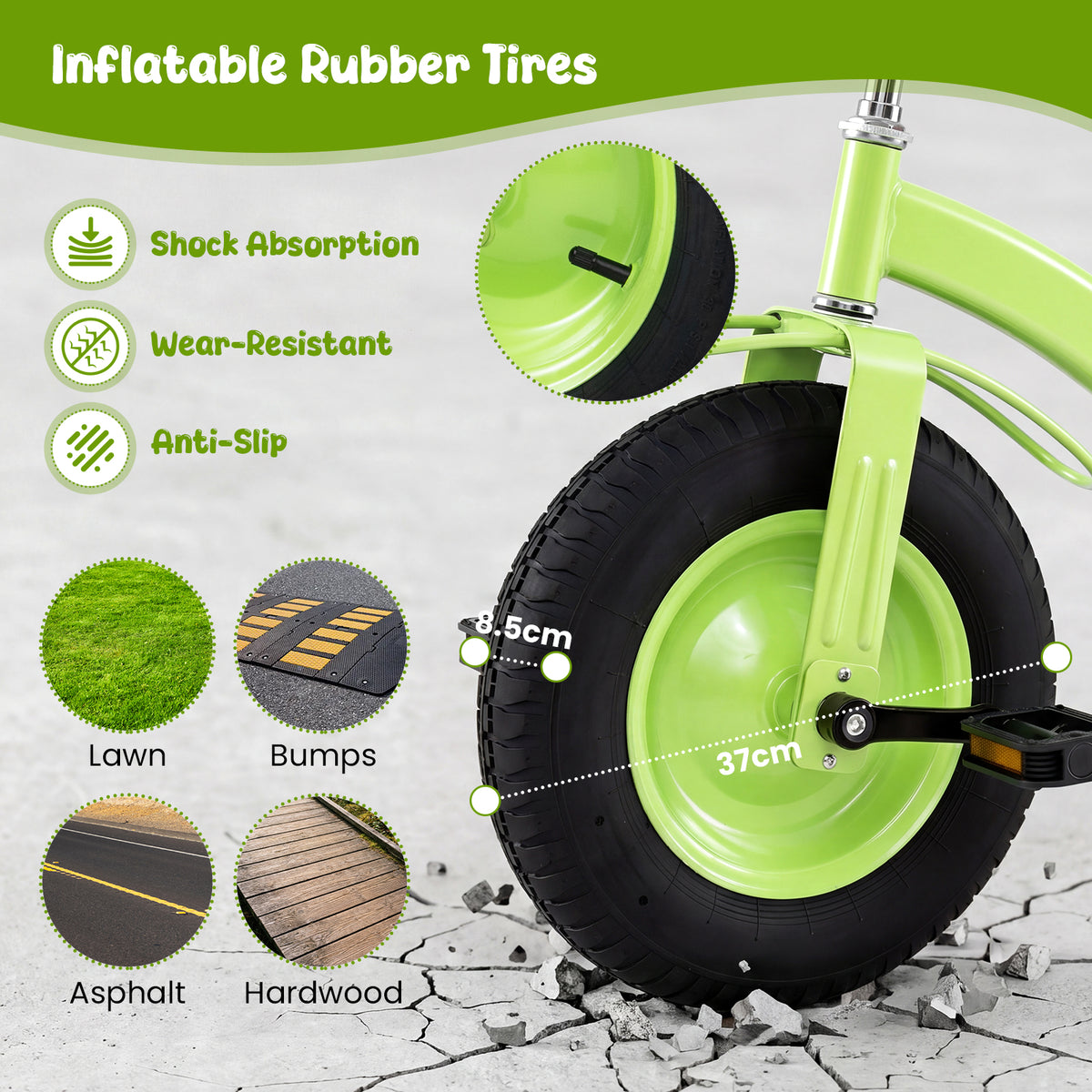 Kids Tricycle, Carbon Steel Toddler Bike Toys with 15 Inch Inflatable Rubber Tires, Adjustable Handlebar & Seat, Ride on Toy for Boys Girls Aged 3+