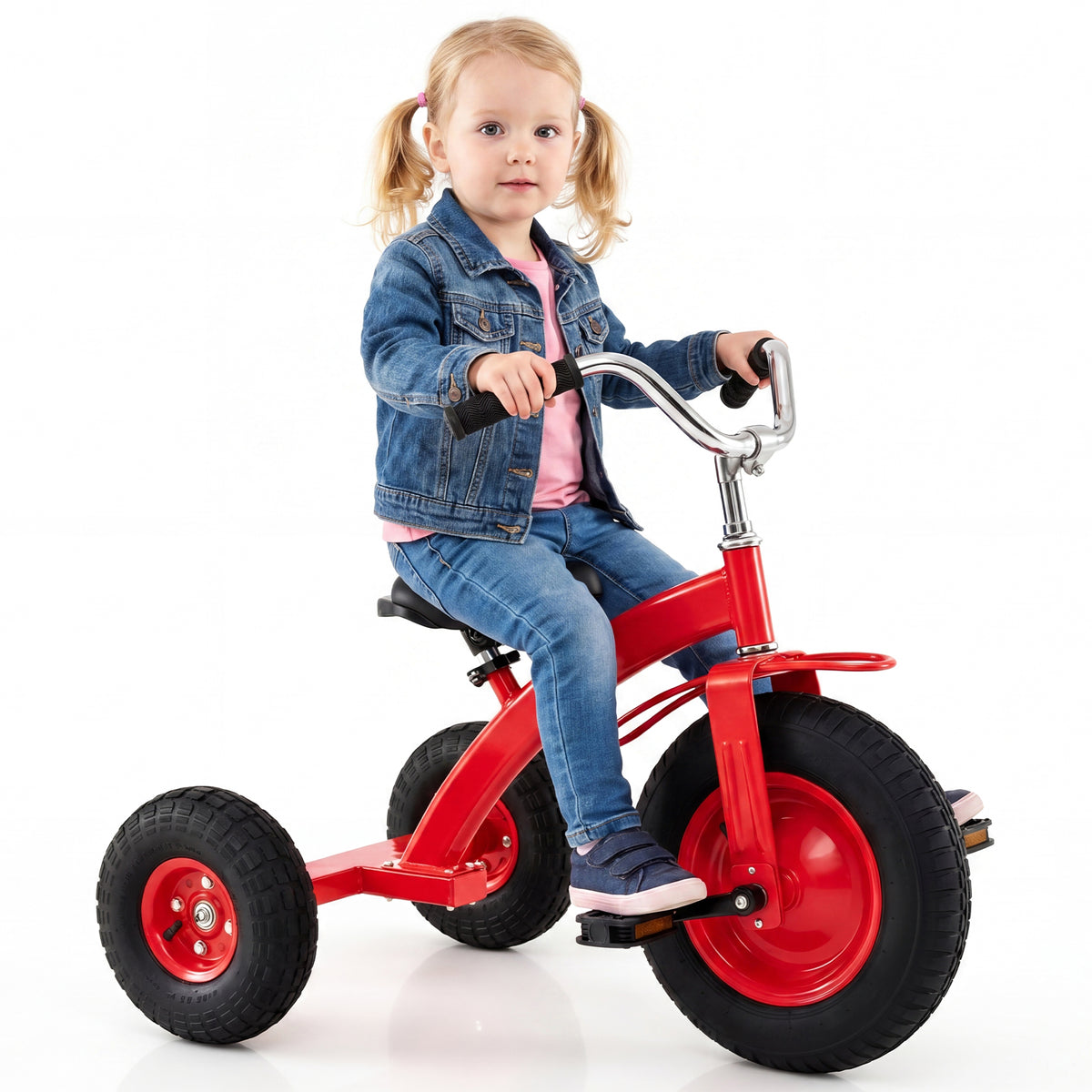 Kids Tricycle, Carbon Steel Toddler Bike Toys with 15 Inch Inflatable Rubber Tires, Adjustable Handlebar & Seat, Ride on Toy for Boys Girls Aged 3+