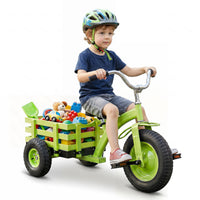 Kids Tricycle with Storage Basket, Carbon Steel Toddler Bike Toys with 15 Inch Inflatable Rubber Tires