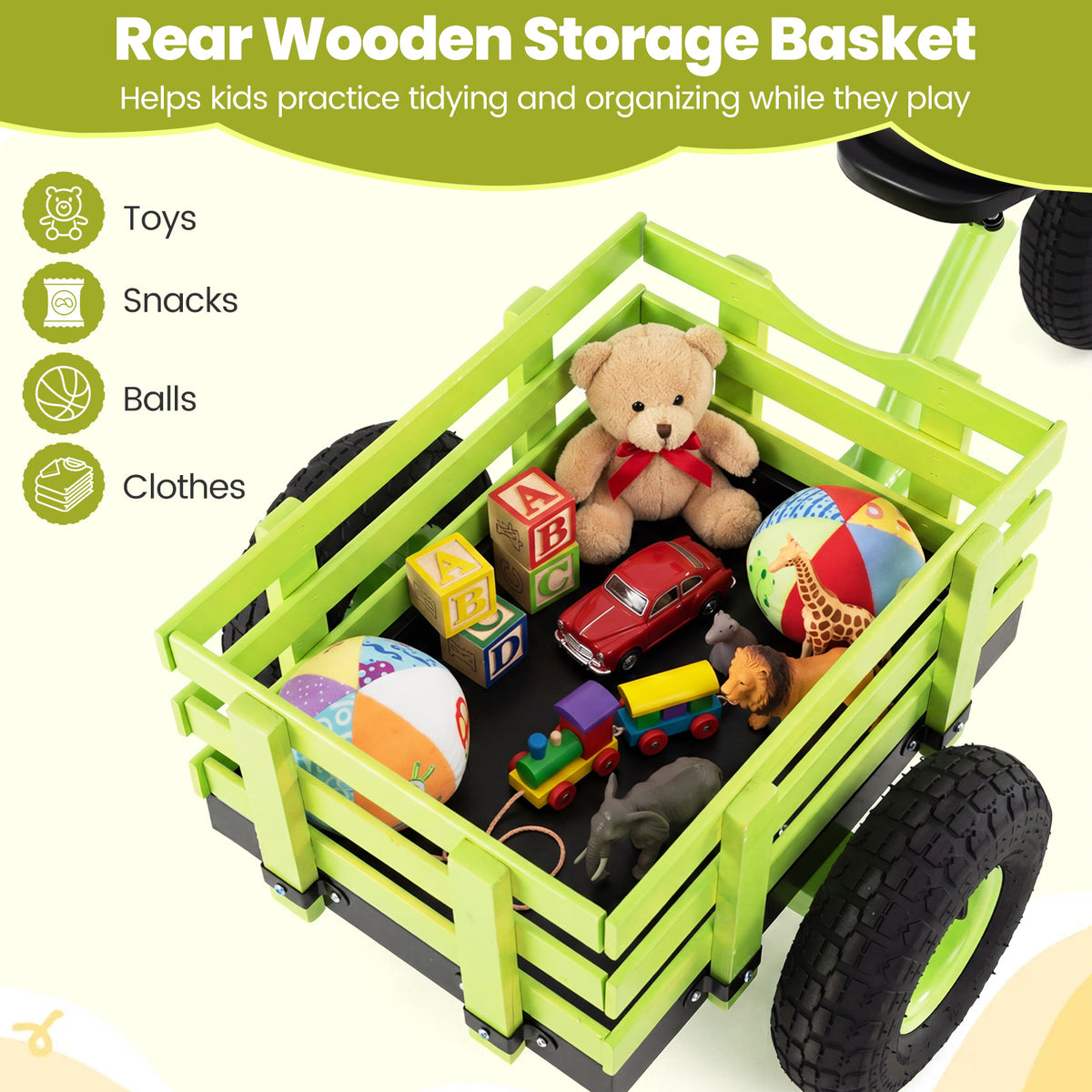 Kids Tricycle with Storage Basket, Carbon Steel Toddler Bike Toys with 15 Inch Inflatable Rubber Tires