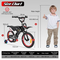 16 Inch Kids Bike Motocross Style with Sound Effects and Light-up Training Wheels
