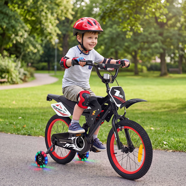 16 Inch Kids Bike Motocross Style with Sound Effects and Light-up Training Wheels