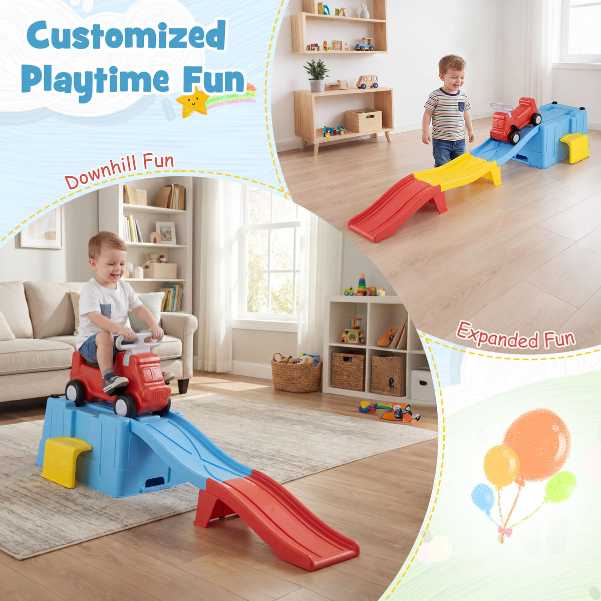 Kids Ride on Toy with Storage Box and Downhill Race Tracks for Kids Aged 3+ Years Old