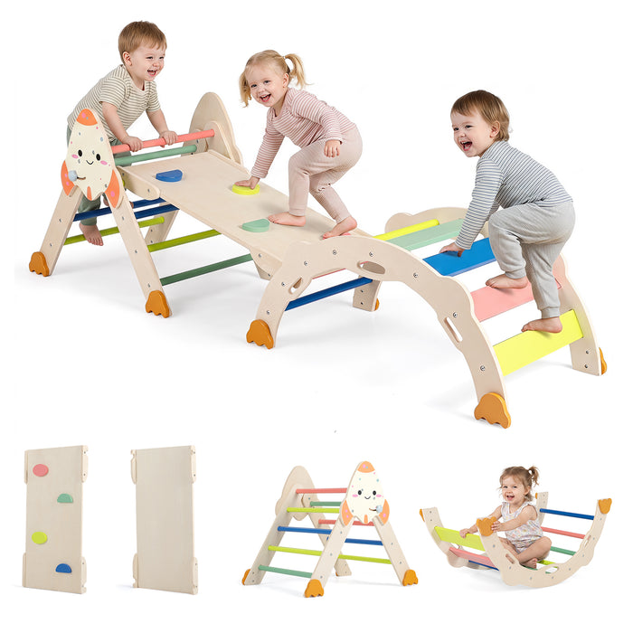 8-in-1 Climbing Toys for Toddlers, Rocket-Themed Foldable Montessori Wooden Arch Climber