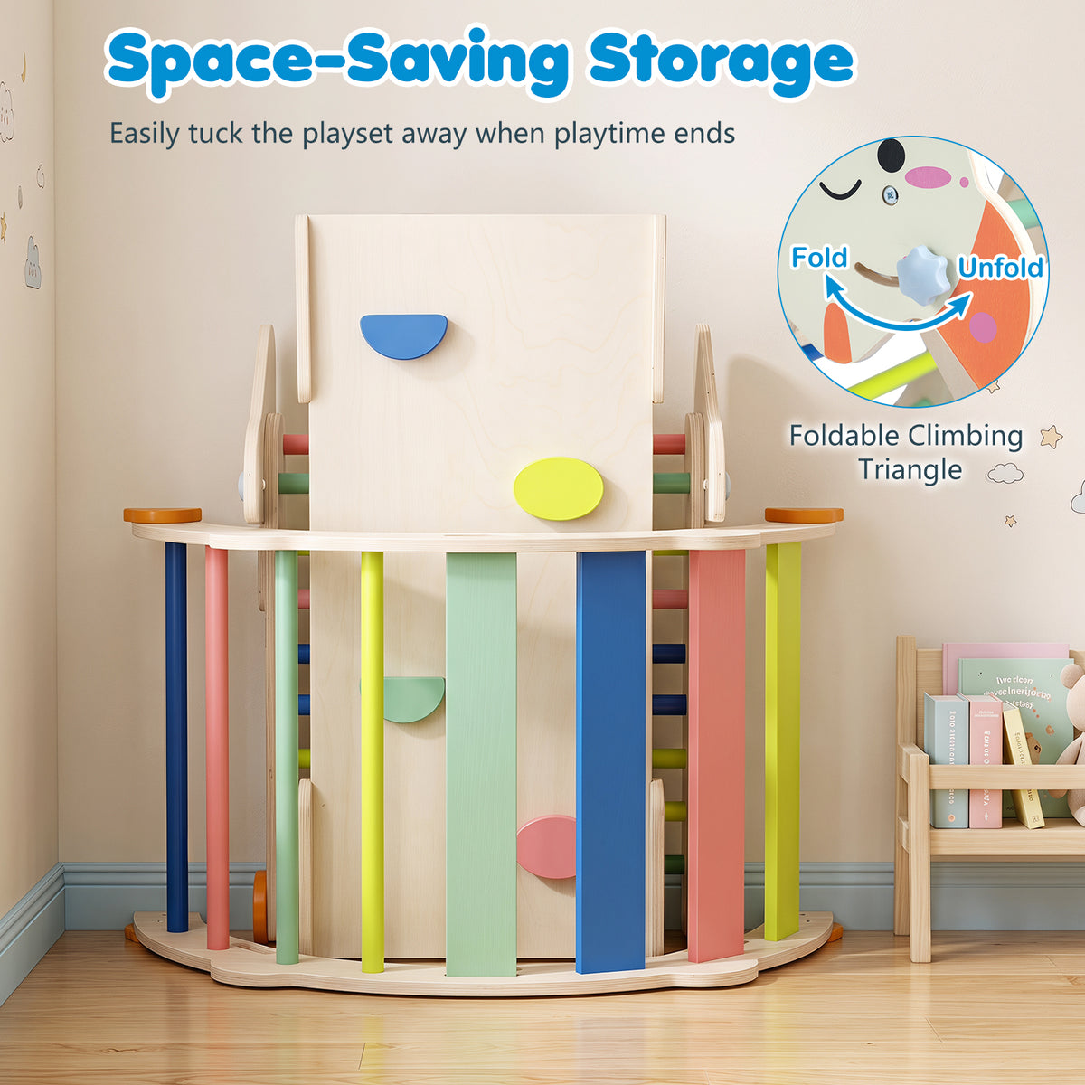 8-in-1 Climbing Toys for Toddlers, Rocket-Themed Foldable Montessori Wooden Arch Climber