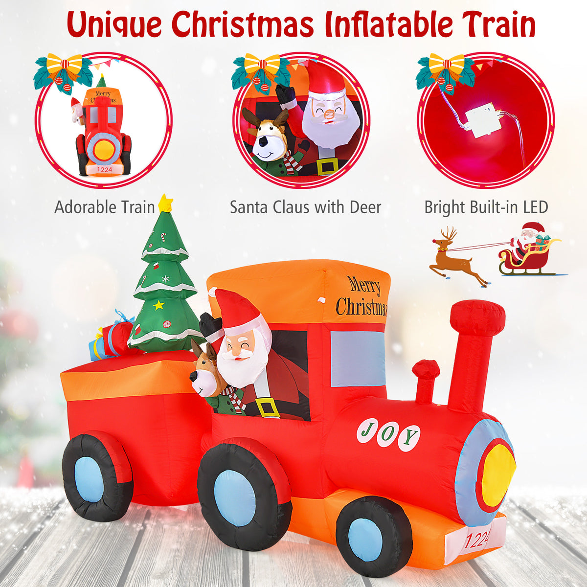 2.6M Christmas Inflatable Light Up Santa Train for Garden & Lawn