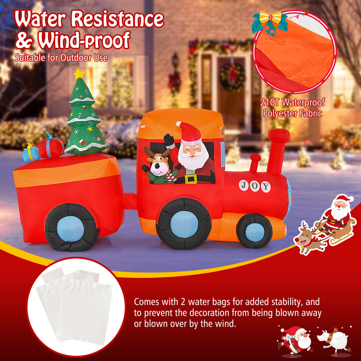 2.6M Christmas Inflatable Light Up Santa Train for Garden & Lawn