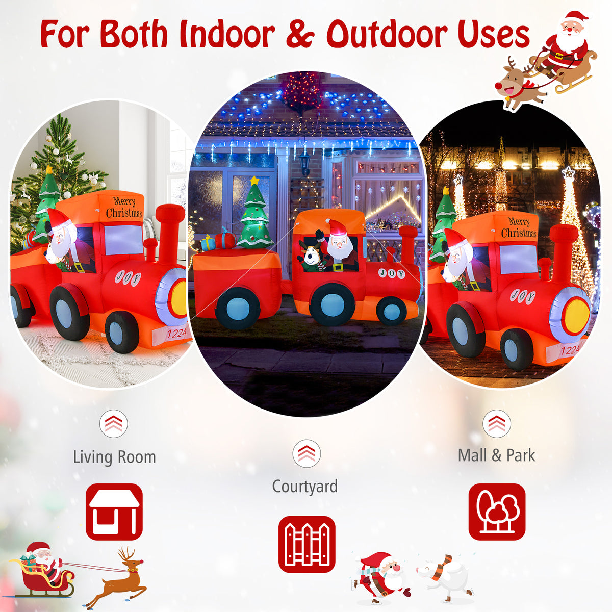 2.6M Christmas Inflatable Light Up Santa Train for Garden & Lawn