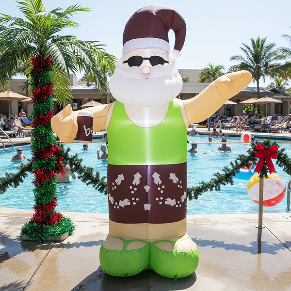 250 CM Christmas Inflatable Decoration, Blow up Tropical Santa on Beach with Bright LED Lights