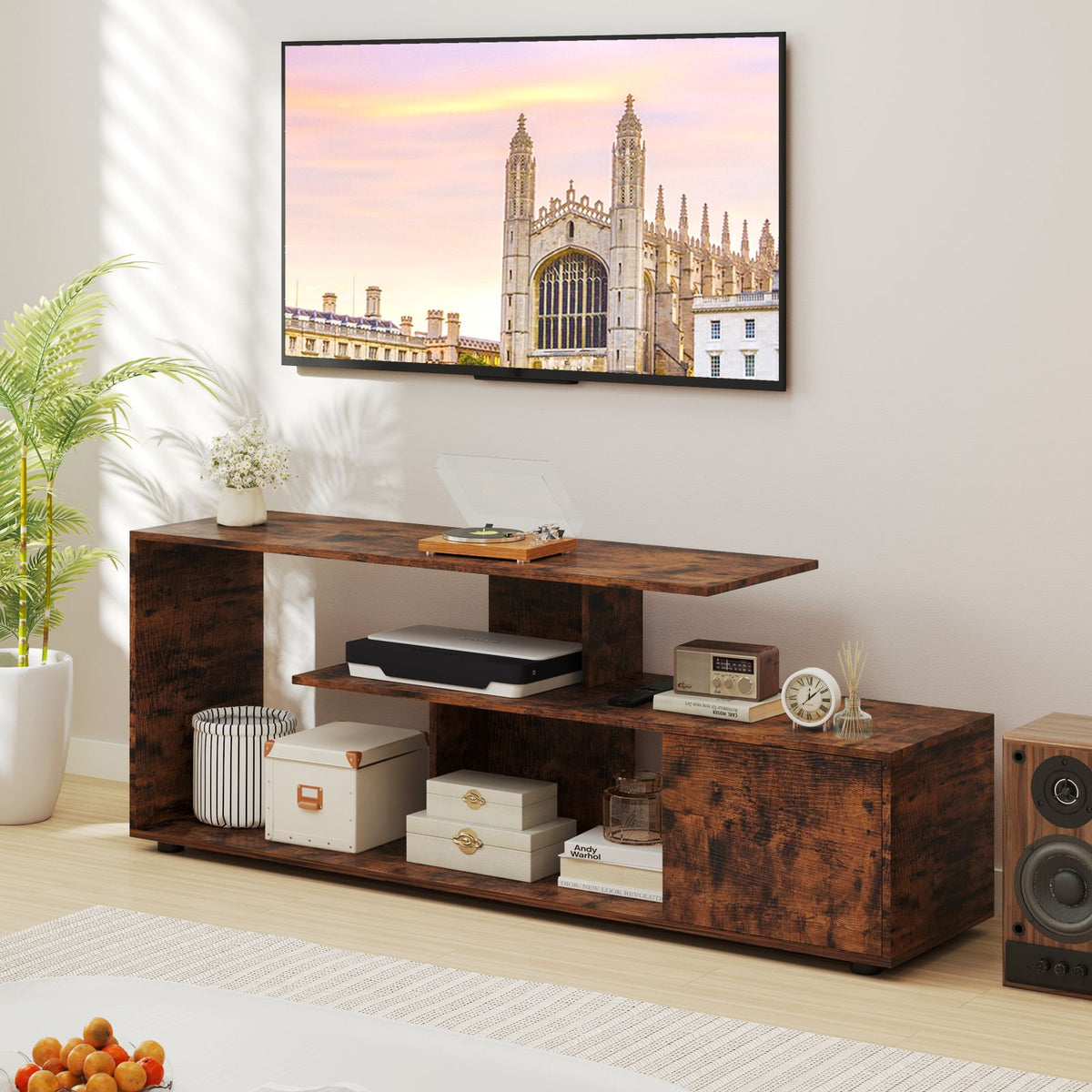 TV Stand with Storage Shelves and Cabinet for Living Room and Bedroom