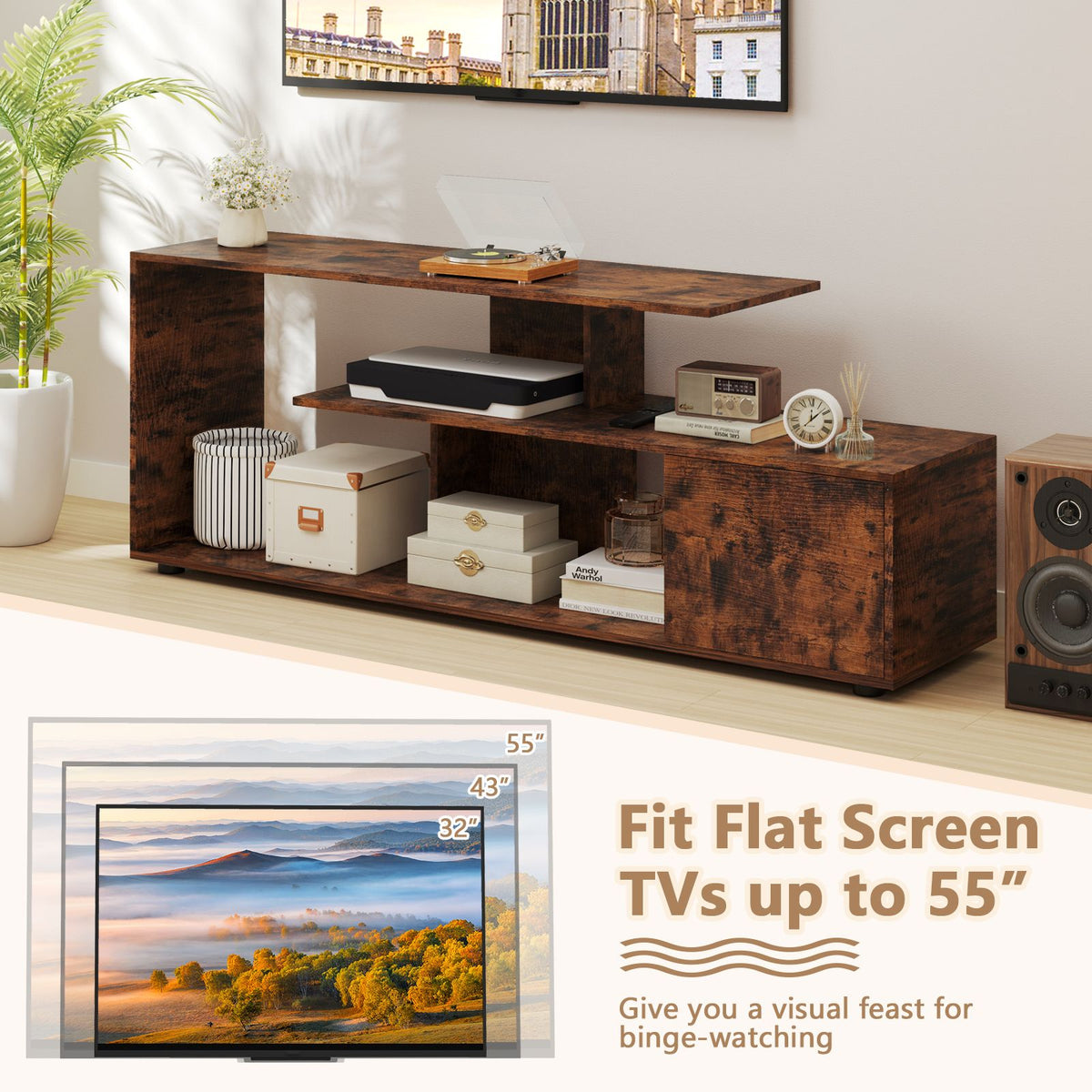 TV Stand with Storage Shelves and Cabinet for Living Room and Bedroom