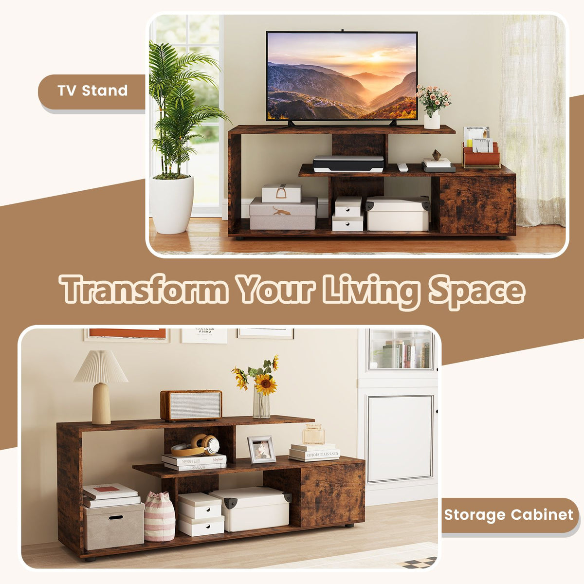 TV Stand with Storage Shelves and Cabinet for Living Room and Bedroom