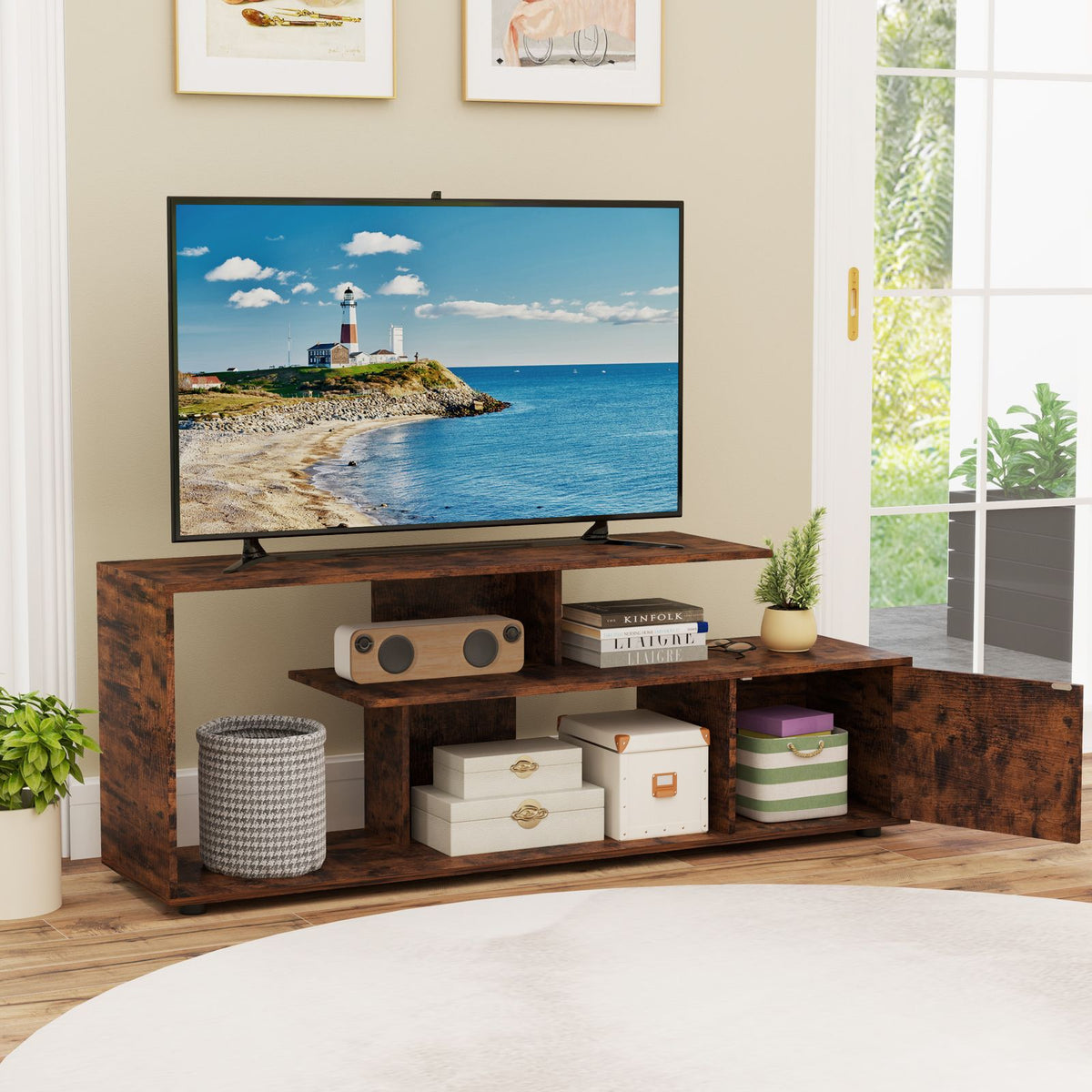 TV Stand with Storage Shelves and Cabinet for Living Room and Bedroom