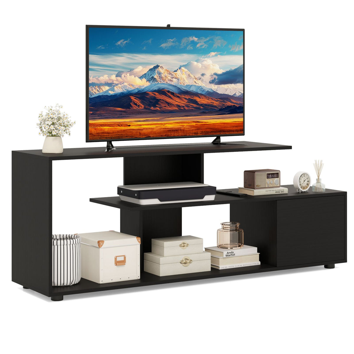 TV Stand with Storage Shelves and Cabinet for Living Room and Bedroom